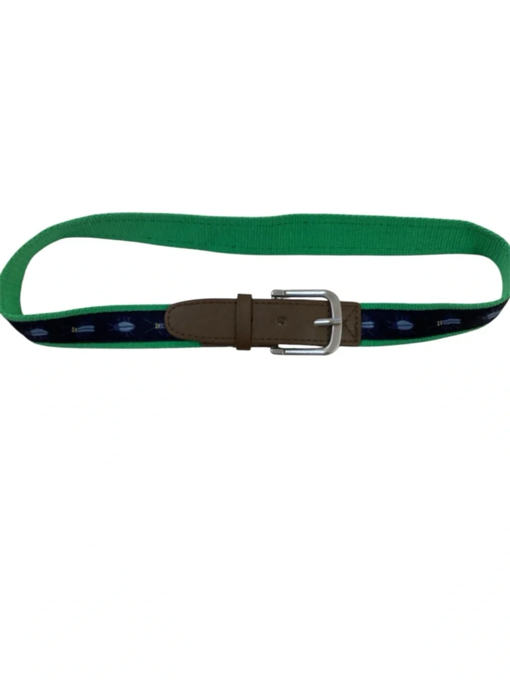 OshKosh Child Navy & Bright Green Embroidered Bug Canvas Belt Medium